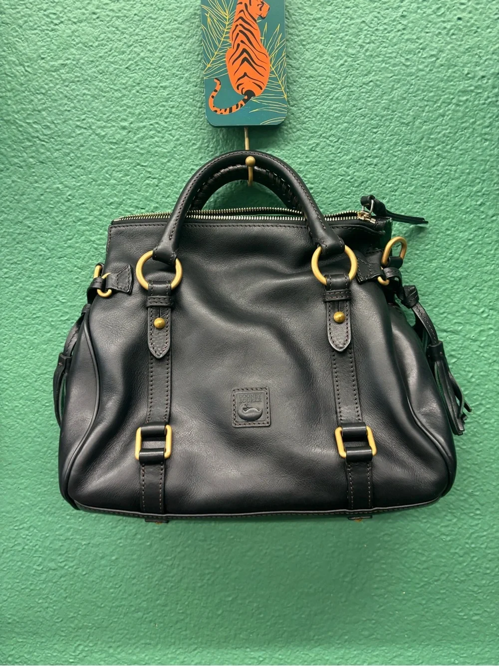 Dooney & Bourke Black Leather Satchel with Gold Hardware